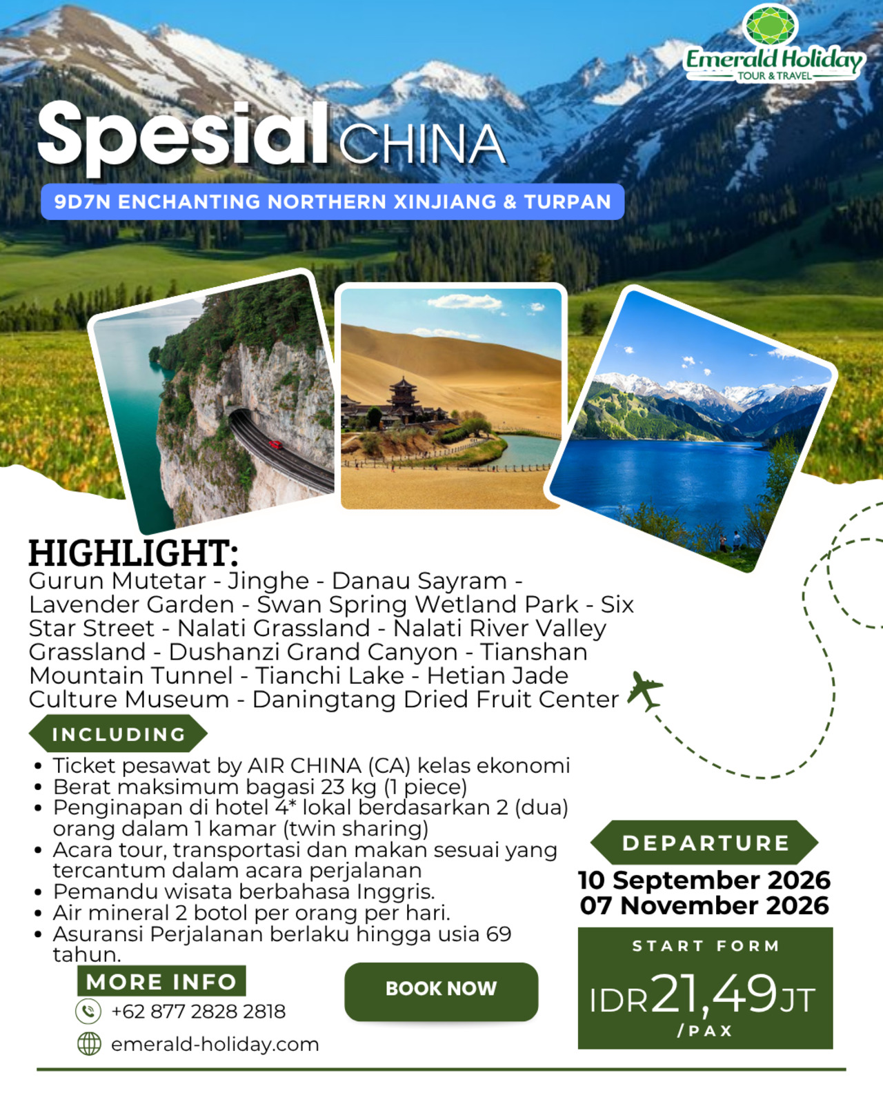 9D7N ENCHANTING NORTHERN XINJIANG & TURPAN 10 SEPT - 7 NOV 26 